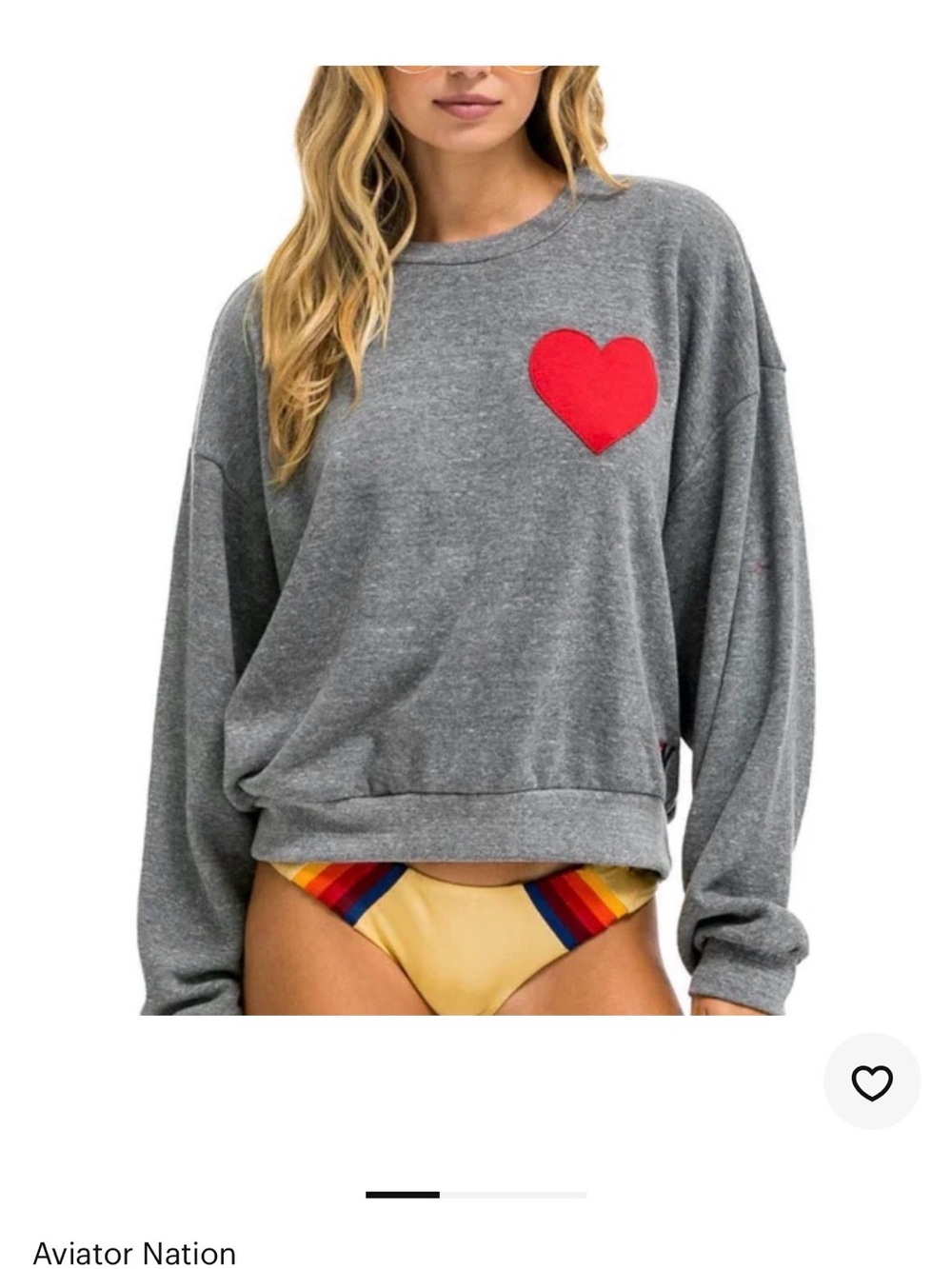 Aviator Nation Gray Crewneck Sweatshirt with Red Heart Patch